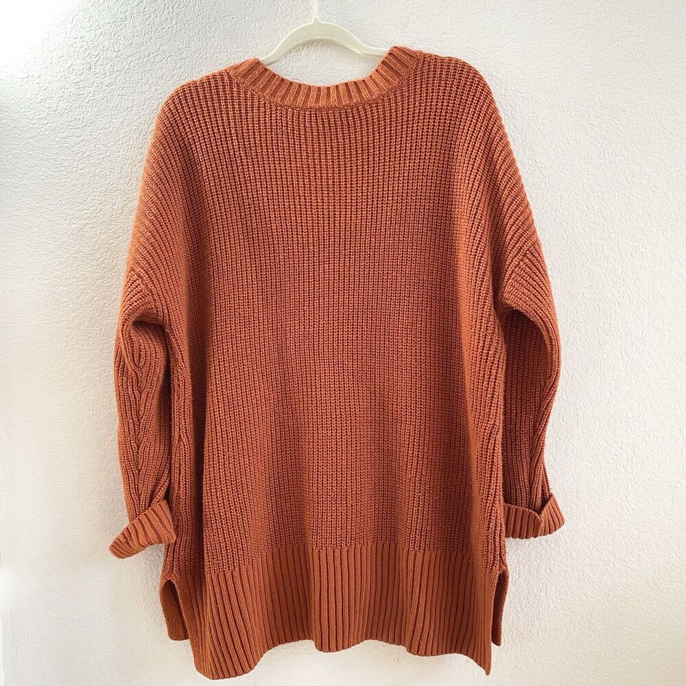 Westbound Womens 2X Long Sleeve Burnt Orange Ribbed V Neck Knit Sweater - Picture 7 of 9